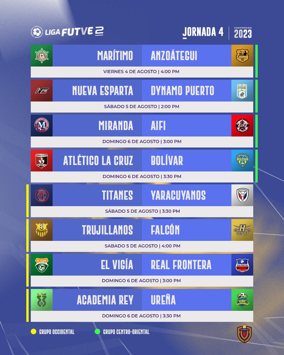 😎 • Así se disputará la Jornada 4 de nuestra #LigaFUTVE2

👀 • ¿Cuál es el partido de la fecha?

#VenezuelaEsFUTVE