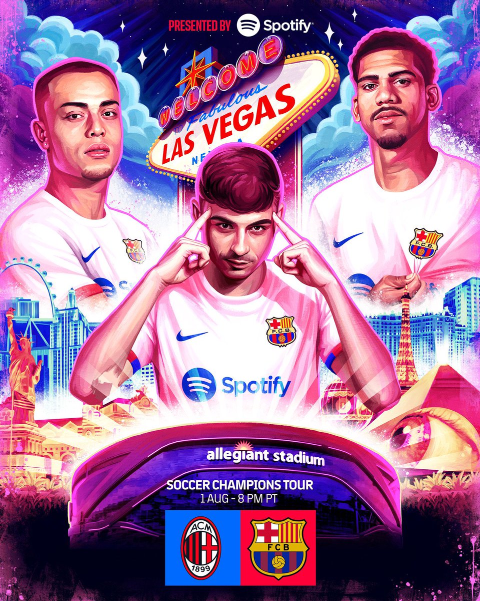 ⚽ MATCH DAY
🆚 AC Milan
🏟 Stadion Allegiant, Las Vegas
🇪🇸 05:00 CEST(2 Agustus)
🇮🇩 10:00 WIB ; 11:00 WITA ; 12:00 WIT ( 02 Agustus) 
#ForçaBarça