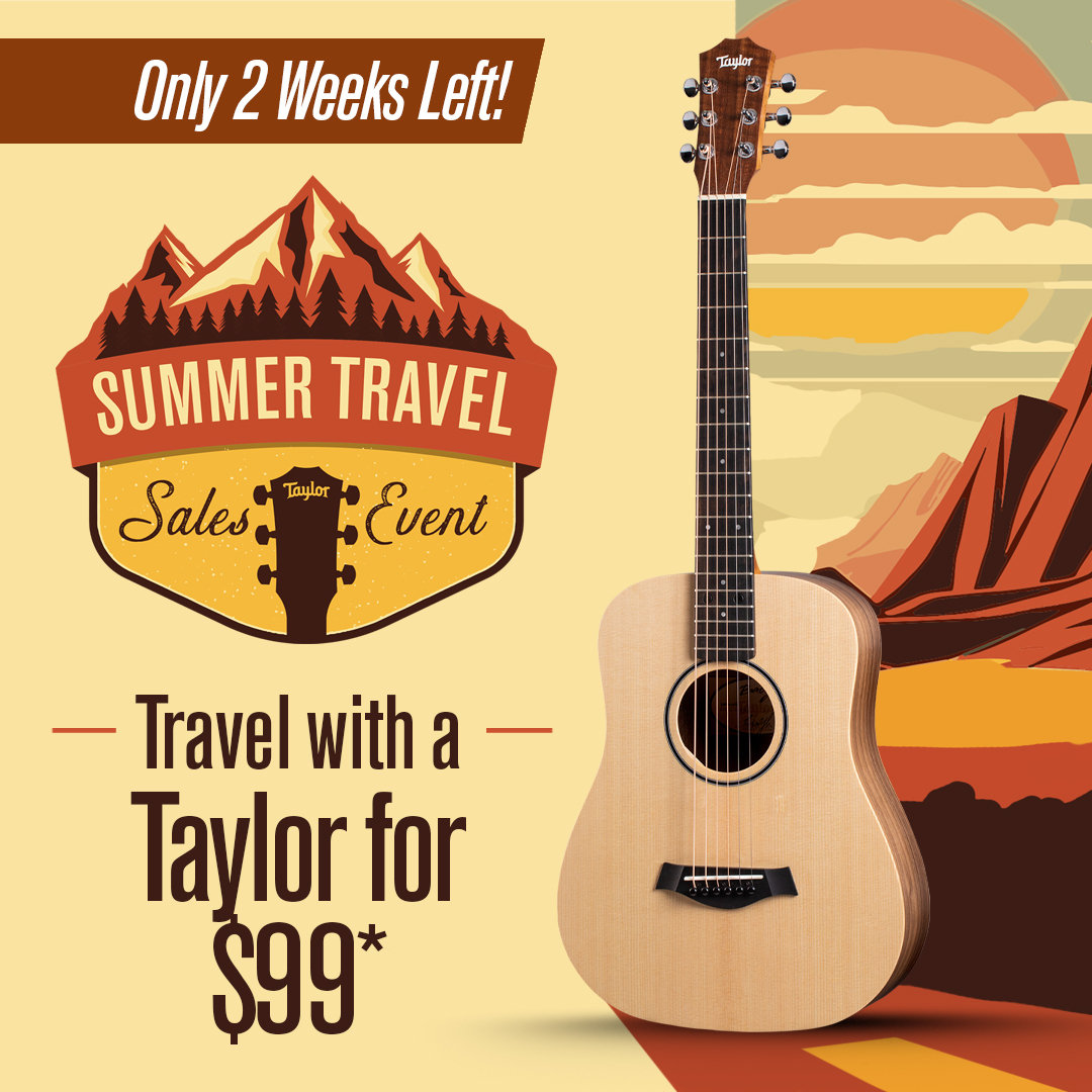 Just 2 weeks left to add a travel guitar to your purchase at an exceptional value. Buy any model from the 200 Deluxe Series and above and add a Baby Taylor (BT1) for $99 or a GS Mini Mahogany for $199. tylrgt.rs/SummerPromo