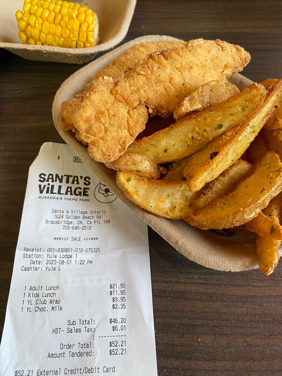 Hey <a href="/santasvillageON/">Santa's Village</a> - this will be our last visit… this “adult” chicken finger meal cost $22.95 (no drink). And the Santa Train has been broken (offline) for weeks. #ChristmasRipoff #BahHumbug