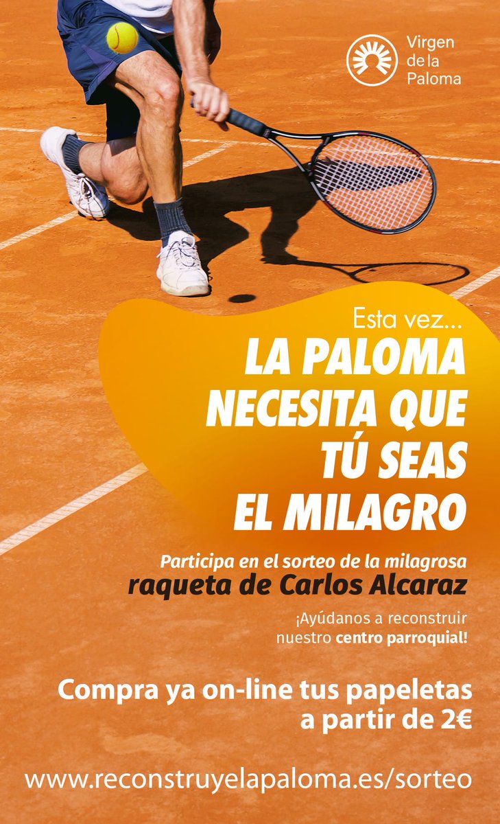 virgenlapaloma's tweet photo. ¡Hazte con tu papeleta y ayúdanos a hacerlo posible! 
https://t.co/MzMHUvtBK8…

Millones de gracias a @carlosalcaraz

#Reconstructores #ReconstruyeLaPaloma #SomosLaPaloma #FiestasPatronales2023 https://t.co/Huq2X5NxnQ