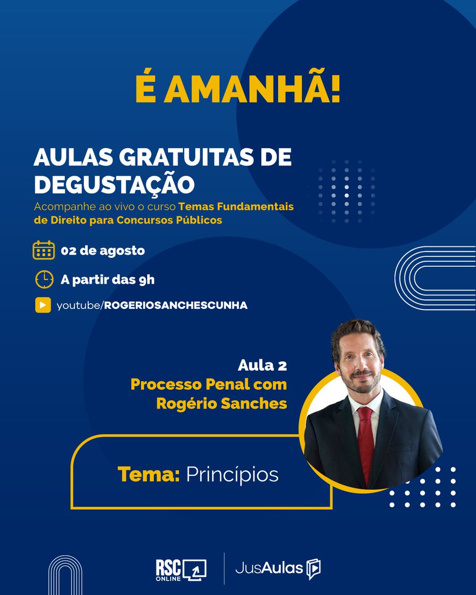 RogerioSanchesC's tweet photo. Temos um encontro nessa ✔️quarta-feira, ✔️às 9h, no canal do ✔️Youtube @rogeriosanchescunha

2ª Aula Degustação do curso Temas Fundamentais de Direito para Concursos Públicos

Vamos iniciar os estudos de Processo Penal.

Link da transmissão: https://t.co/7FAncQ4nrD

⬇️⬇️⬇️⬇️
Ainda dá tempo de fazer parte da Turma 2 do curso TEMAS + PÓS-GRADUAÇÃO. 

🔗Acesse: https://t.co/880gxYb3Ct

#rsc 
#processopenal 
#concursos