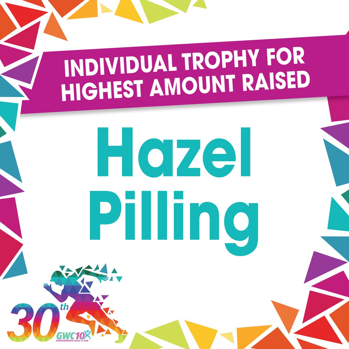 🙌A big congratulations to Hazel Pilling, winner of the Most Sponsorship Money Raised trophy! 🙌

Hazel raised a total of £418 for Young Lives vs Cancer! Well done, a truly fantastic achievement!
