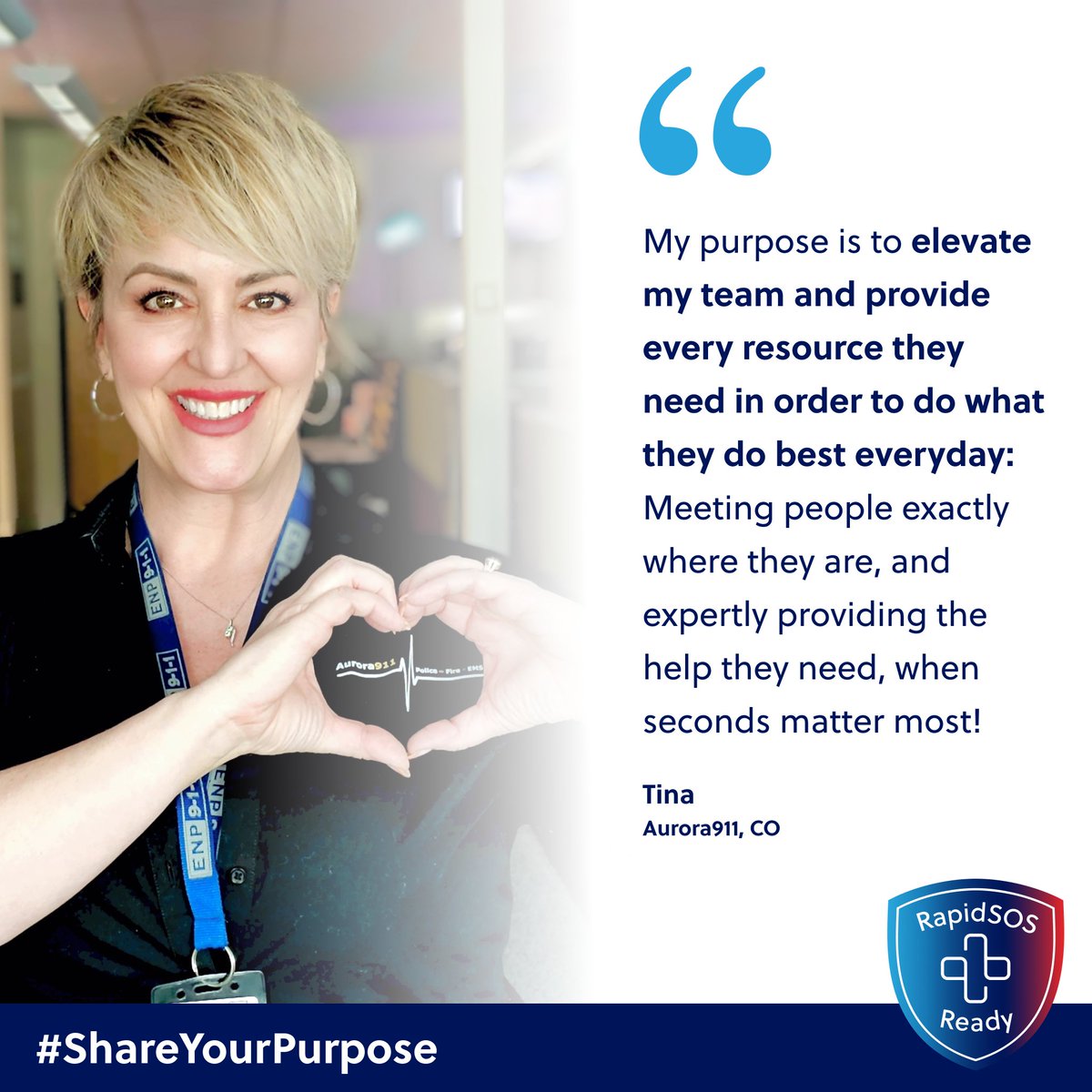 RapidSOS's tweet photo. We love celebrating the heroic work our 911 telecommunicators do for our communities every day. This #ShareYourPurpose post comes from the team at #Aurora911 in Colorado. Thank you for your commitment to keeping Aurora safe, Tina!
#RapidSOS #RapidSOSReady @AuroraGov https://t.co/OIb6jQQfJp