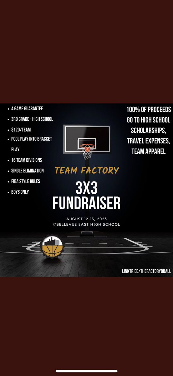 Coach_Brax's tweet photo. Less than two weeks away from the 1st annual Team Factory Fundraiser! Going to be a great day of competitive hoops. Get a team in or sponsor a team! https://t.co/j3Z5qfAjuH