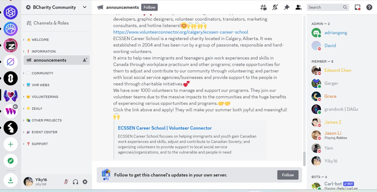 Yiky168's tweet photo. 🔊The discord channel of #BcharityFi is looking so neat and amazing 🎐

💘Like and retweet to get XP with #Zealy and log your hours with #BcharityFi to get VHR (volunteer hours) tokens 🏆

🤖https://t.co/G1dK01wL3i
🌃https://t.co/L2AEmyhZ5r https://t.co/dPgf5yUpzR