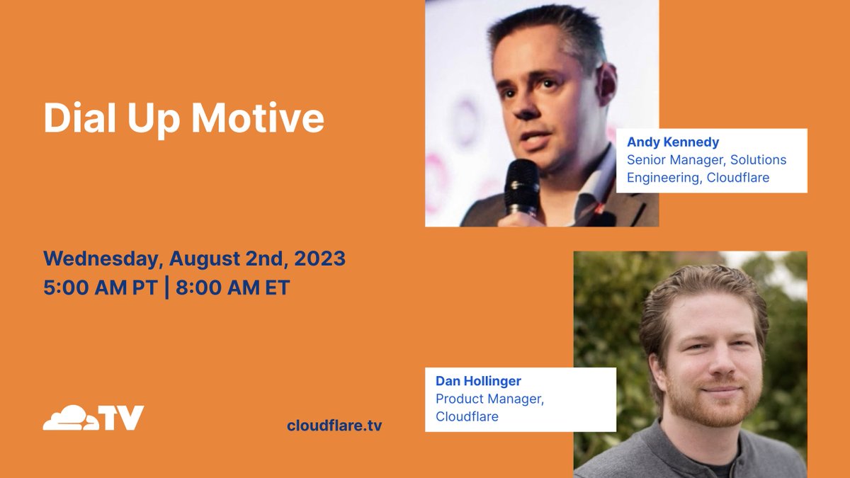CloudflareTV's tweet photo. Up next, a fresh Dial Up Motive. In today’s episode, host @SomethingSubtle talks to Senior Manager, Solutions Engineer, Andy Kennedy. Check it out here >>>
https://t.co/tW7jB6ie2D #CloudflareTV https://t.co/wUN5YIROKf