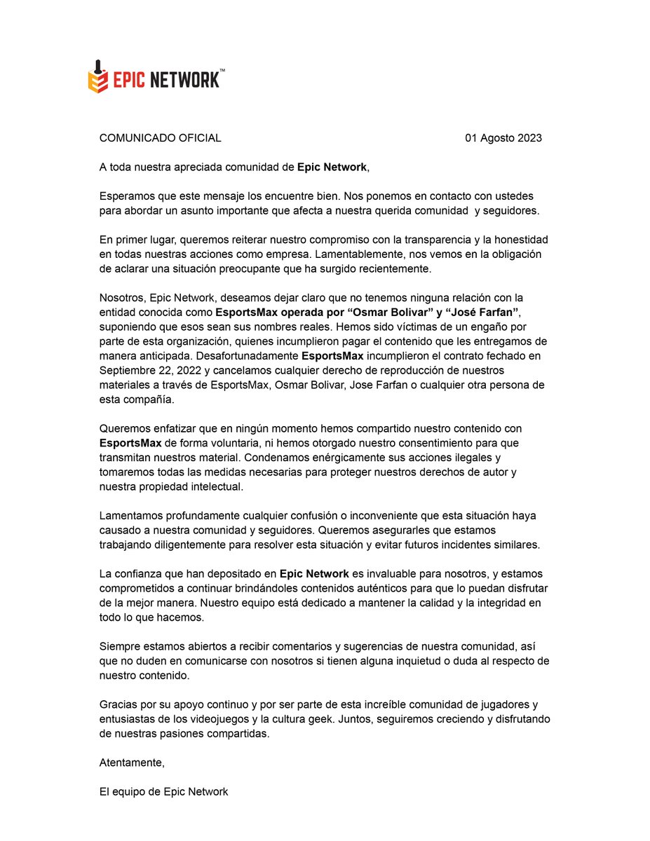 Epic_Network's tweet image. COMUNICADO IMPORTANTE 🚨