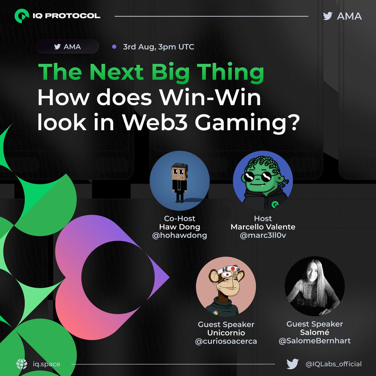 Join us Thursday August 3rd at 3pm UTC for 'The Next Big Thing' Twitter Spaces AMA, where we'll be joined by @SalomeBernhart & @curiosoacerca 🔥 We'll discuss how #Web3Gaming can benefit from their Play-to-Market model, Win-Win Design, & much more 👇 x.com/i/spaces/1yqkd…
