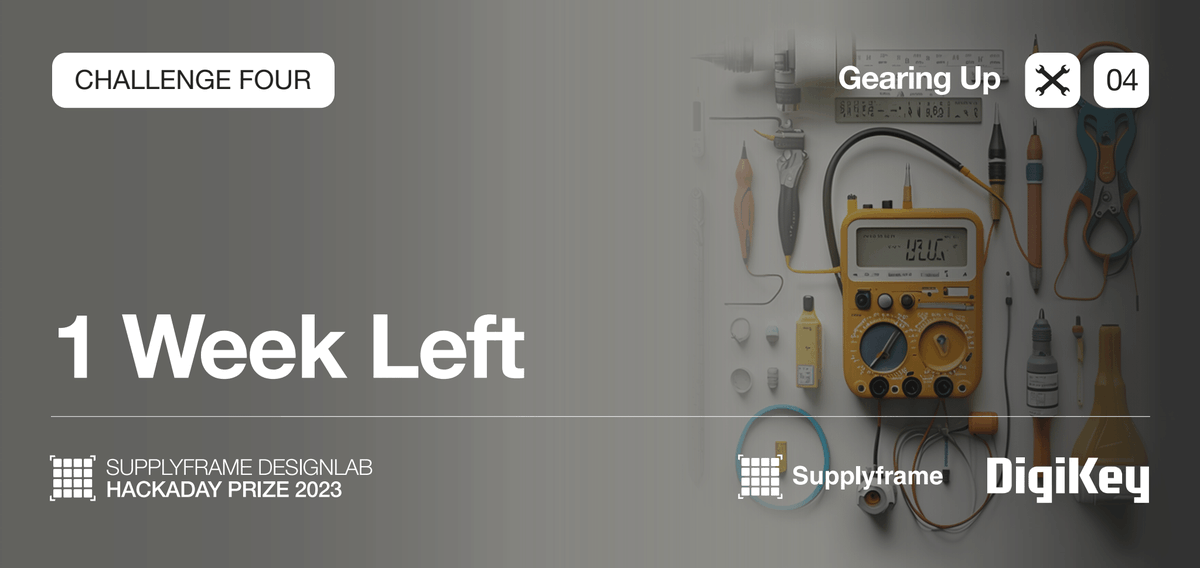 hackaday's tweet photo. 🎙 1 Week Left to submit your entries for the 2023 #hackadayprize Challenge 04, Gearing Up
We cannot wait to see the tools, gears, utility gadgets and more you have made to get the job done easier!
Enter today! ➡️ https://t.co/6lE7SQ9s2p
Powered by @supplyframe and @digikey https://t.co/U3F81fYyOH