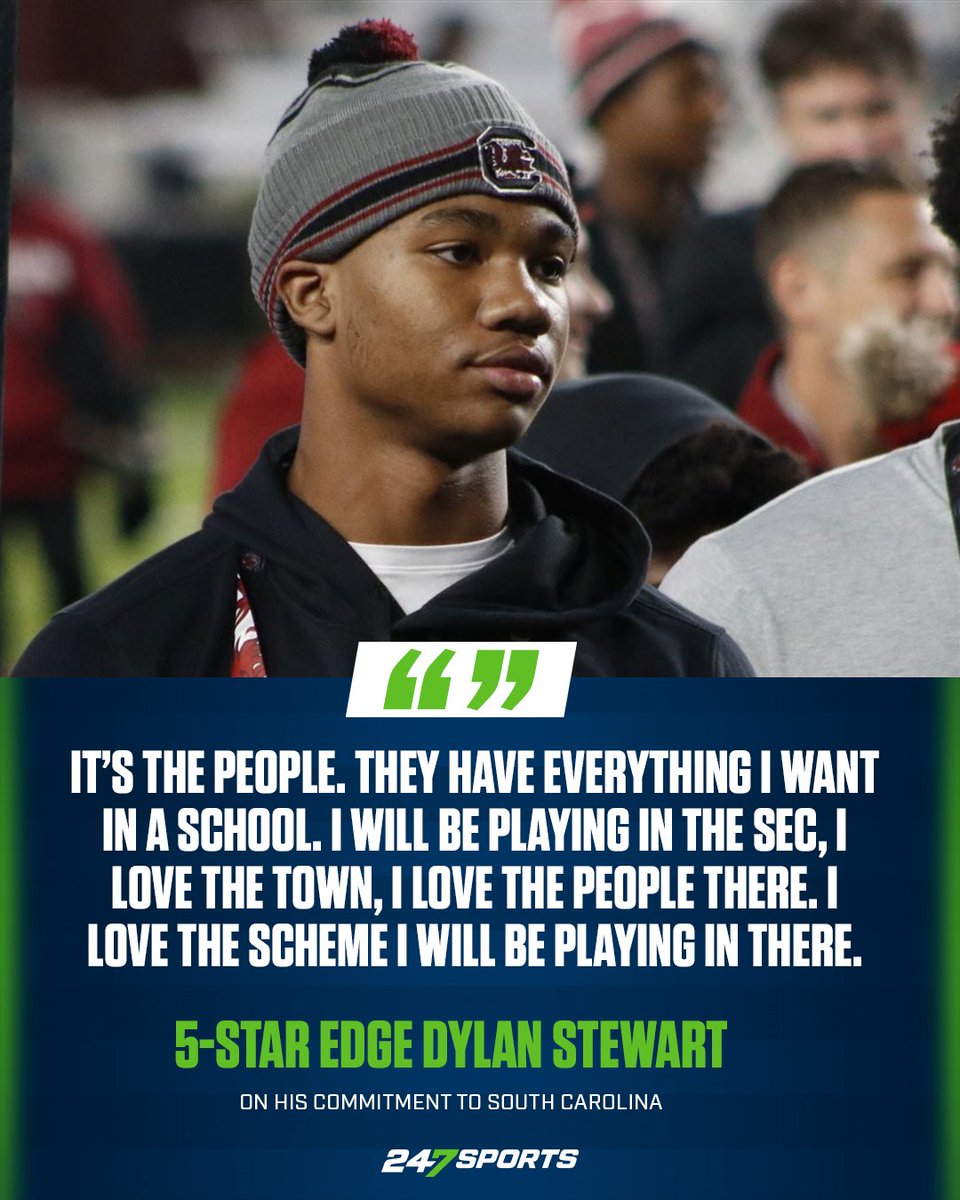 5⭐️ EDGE Dylan Stewart explains why he committed to South Carolina 🗣️ MORE: 247sports.com/college/south-…