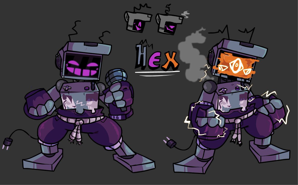 So, here is my idea!!! 
he is an arcade machine from sensei's game, who dreams of being a great fighter and is very inspired by sensei for that

#DsidesDesignDerbyHex