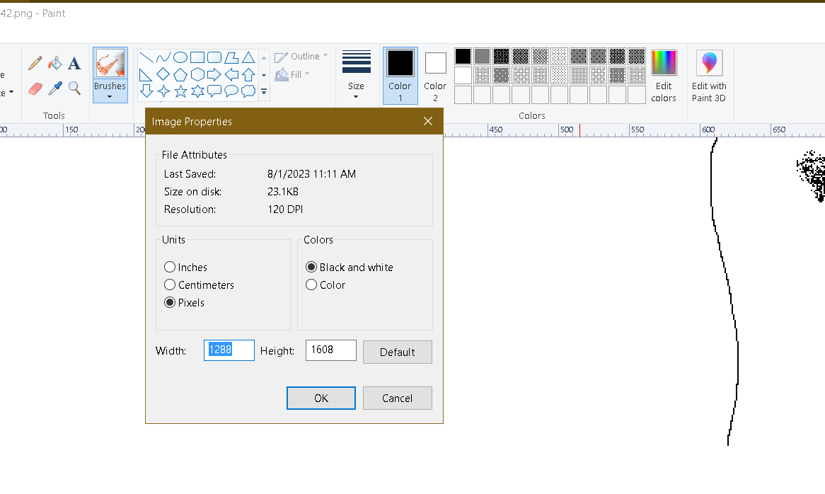 You can go into ms paint file -> properties and switch it to colors ...