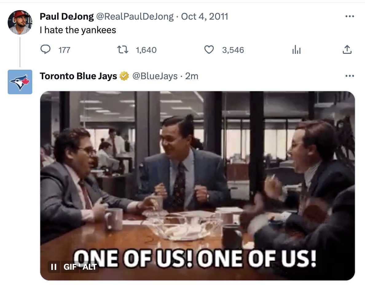 theScore's tweet photo. Looks like Paul DeJong is going to fit right in with the Blue Jays. 😅 https://t.co/uNyOvfIUeO