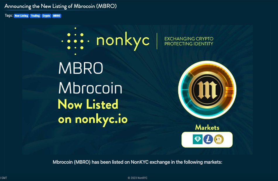 nonkyc_exchange's tweet photo. @mbrocoin Mbrocoin $MBRO #MBRO

Has now been listed on the NonKyc Exchange

https://t.co/woPPNiGHwR

Deposit, Withdraw and trading are open.

https://t.co/vT4aHz2goH

https://t.co/5KjDPhgInC

https://t.co/VojSLCqV1p

https://t.co/yhUNk8h0Gj

#BTC #USDT #ETH #XMR #PRIVACY #LISTING #listingalert #Cryptotwitter
#Altcoins #altcoin