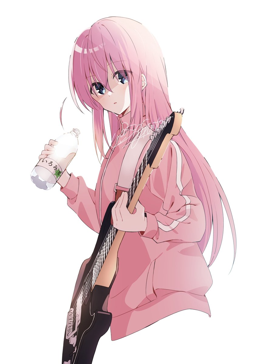 gotou hitori 1girl solo instrument pink hair track jacket long hair pink jacket  illustration images
