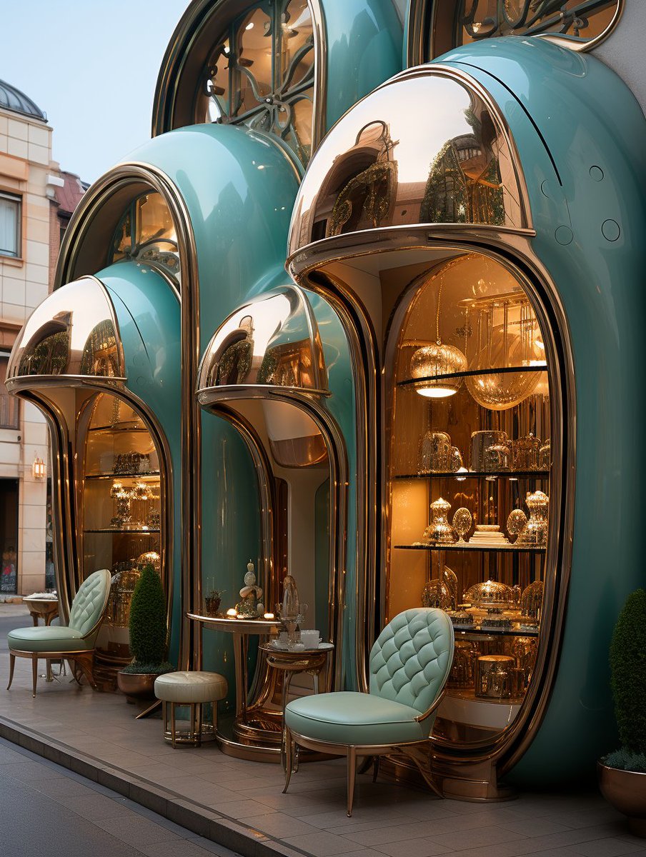 AI Retro-Futuristic Spin on Classic Art Deco Store