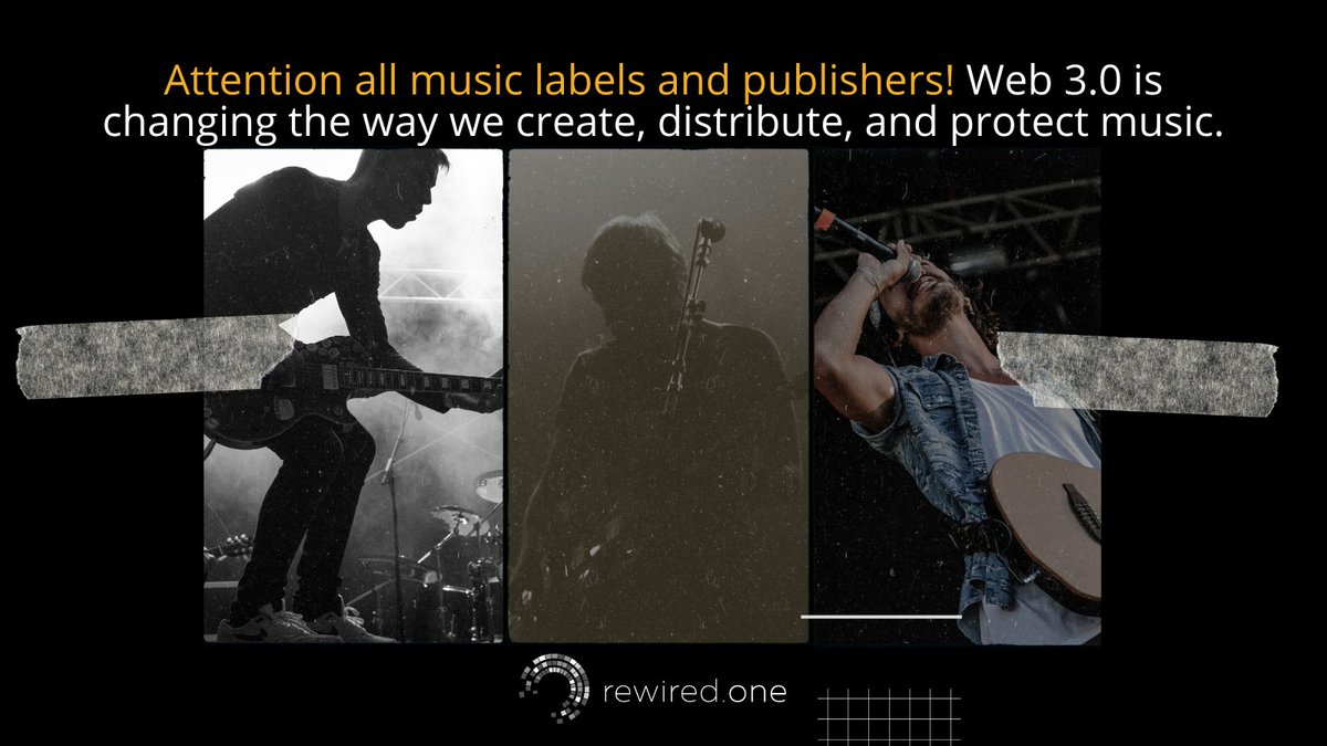Here's how blockchain is transforming the music industry:

✅ Transparent Royalty Payments
🔒 Copyright Protection
🌐 Direct Fan Engagement

Embrace the power of technology to shape a fair, transparent, and artist-centric future.

#Blockchain #RewiredOne #BlockchainMusic #Music3