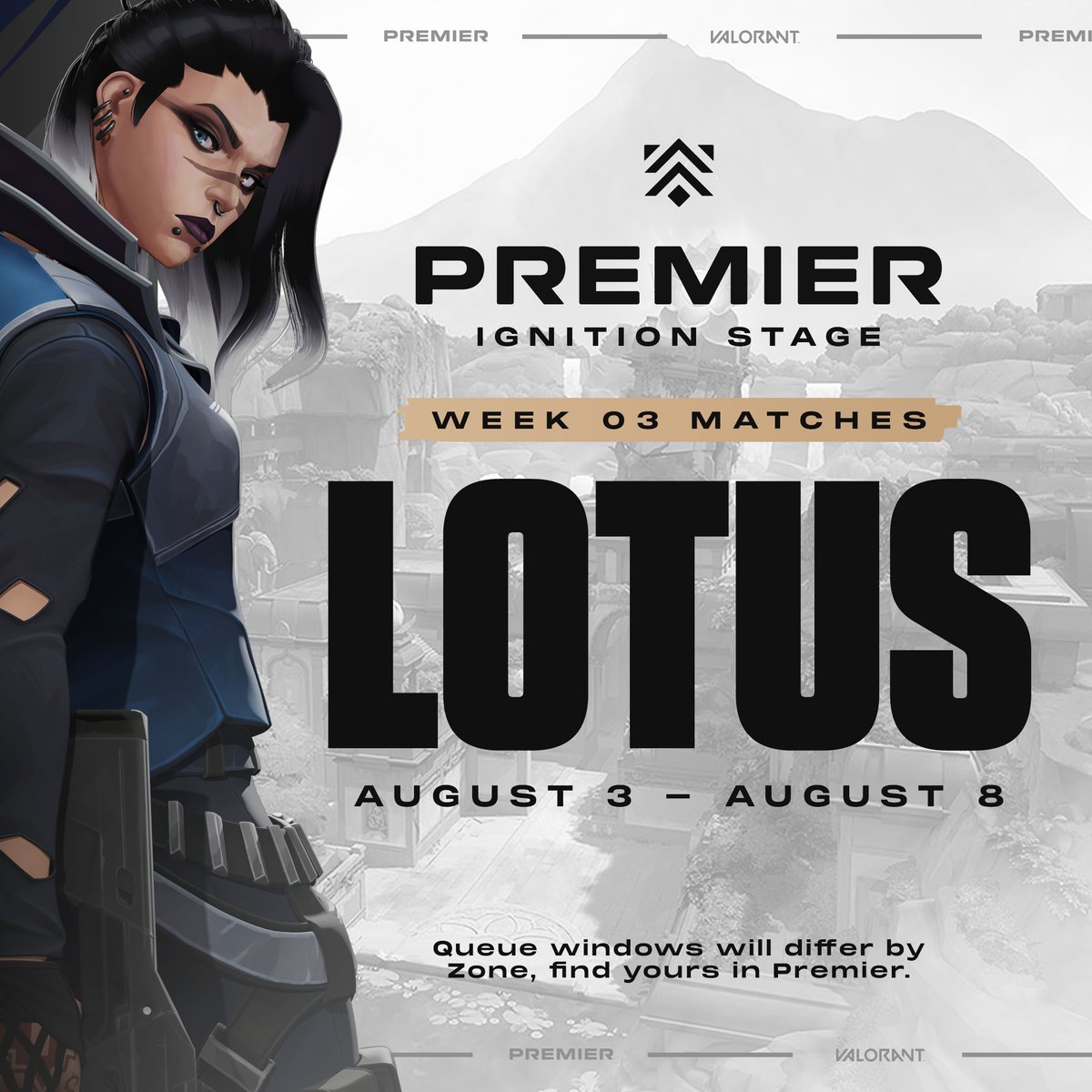 VALORANT's tweet photo. Break out those molly lineups for Lotus, Week 3 of Premier Ignition Stage is coming up. https://t.co/hqMy5NpsyV