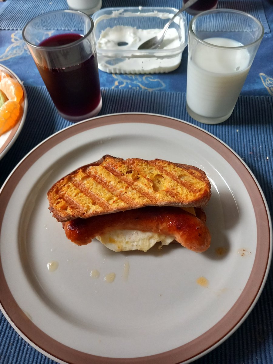 JuhaTenhonen's tweet photo. Tänään oli brunssin sijaan #äijäaamianen, ku poika meni duuniin #heikinpyöräverstas #hotdog #hk #kabanossi #salamicheddar #perheleipomosalonen #jussinporkkanaleipä #kultamuna #paistetutkananmunat kaikki #punalappusii #ravintolakreetaadria #tzatziki #hetelmii #atria #pinaattiletut https://t.co/1BL9frJDoh