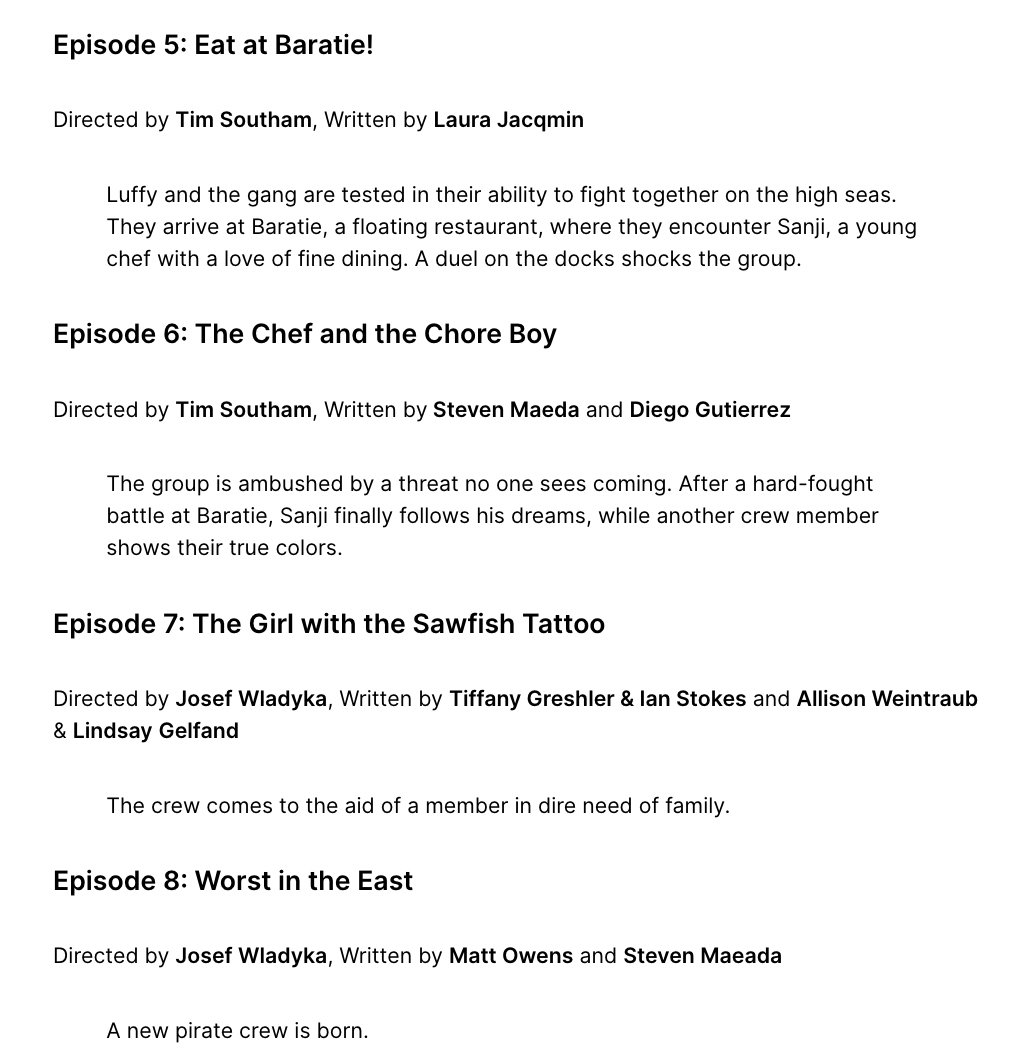 newworldartur's tweet photo. Episode titles and summaries for the One Piece Live Action (via @MultiverseMurph) https://t.co/EDdSoyMXnG