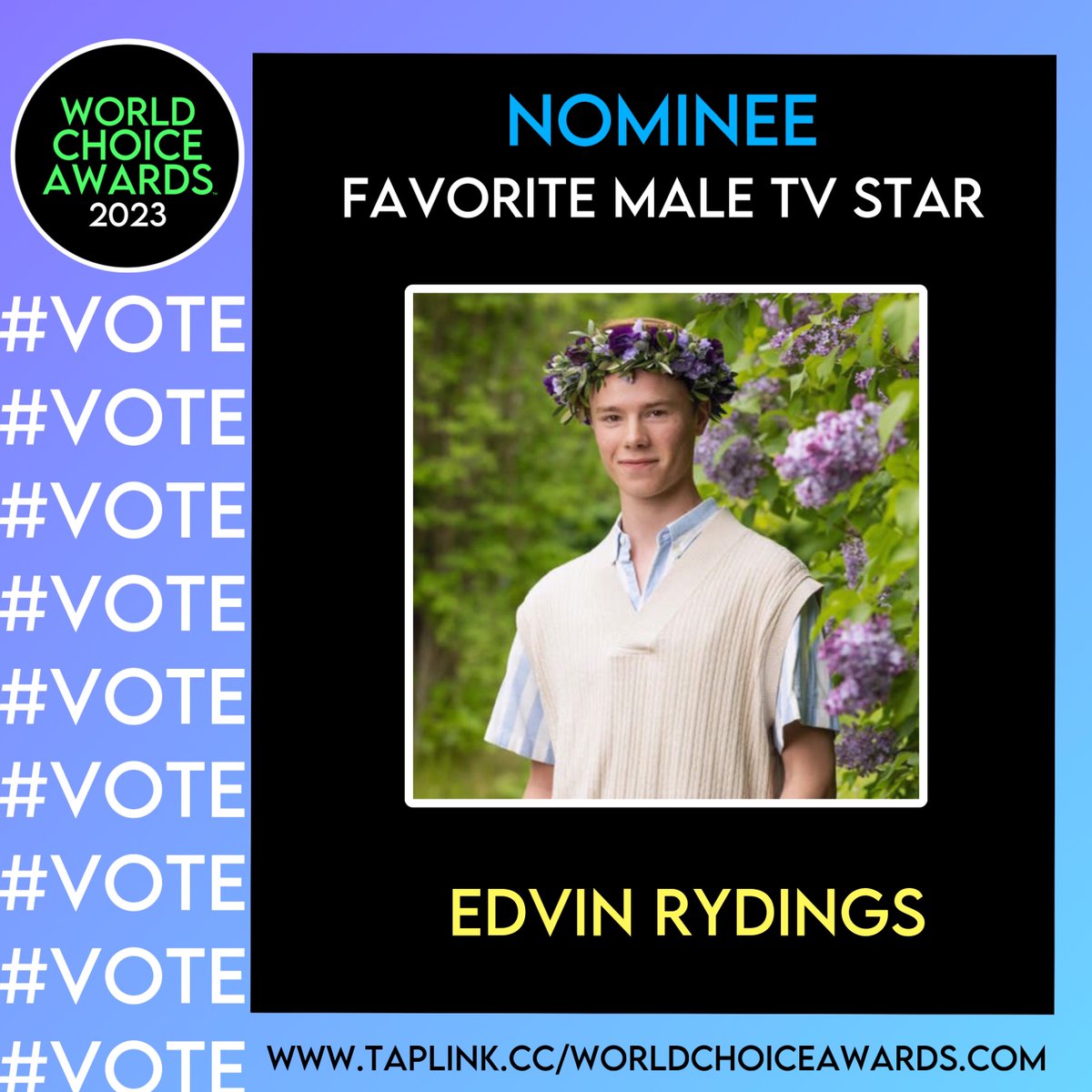 #WorldChoiceAwards 2023 #nominee 

Favorite Male Actor

Edvin Rydings 

Tap the link in our Bio to Vote Now!!!

#vote #favorite #maleactor #awards #edvinryding