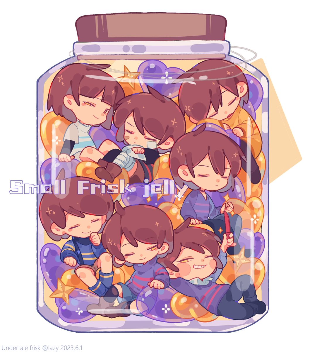 Lazy_kun__'s tweet photo. Small Frisk jelly💛💜💛💜

其实很早就画了，忘了发了
#undertale https://t.co/6C3ugsSdwO