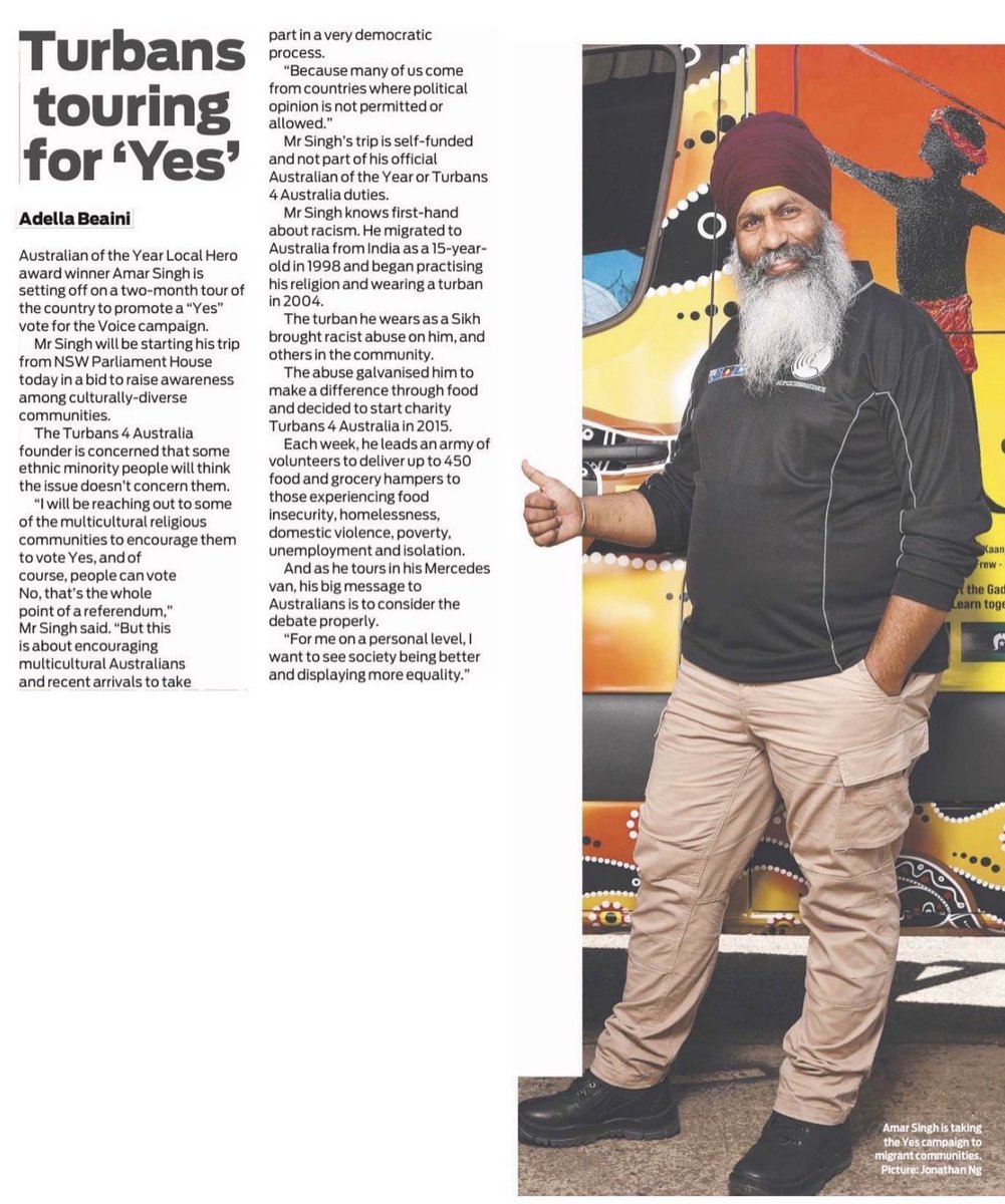 Well done to our @addi_road family member & Australian of the Year, Local Hero, Amar Singh. Promoting the Voice to multicultural communities across Australia. I’ll join Amar for one of the legs of his journey. Fantastic work mate. @turbans4aus @yes23au