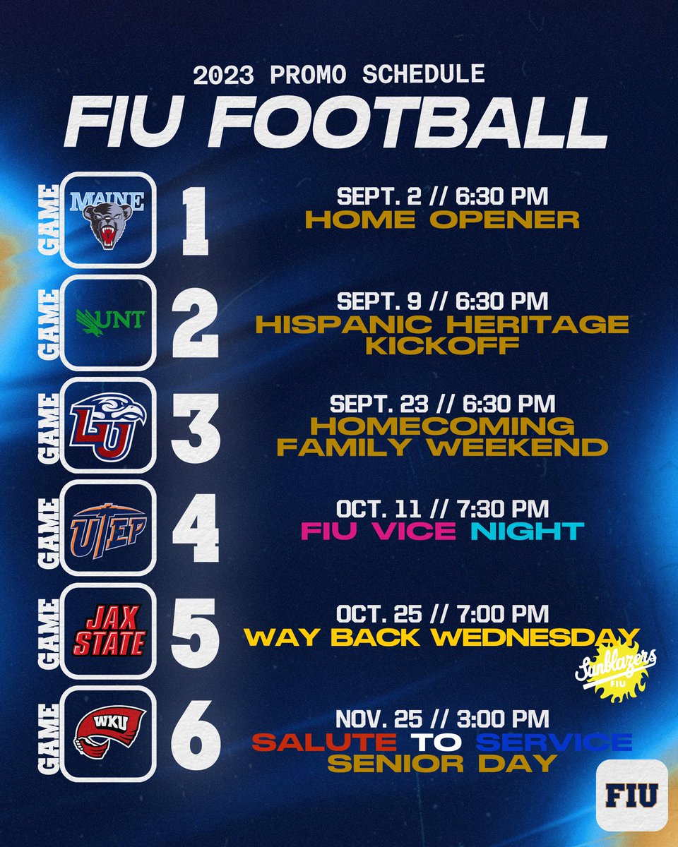 Get ready, @FIUFootball is otw 🏈 Check out what’s going on for all 6️⃣ home games in 2023 👀