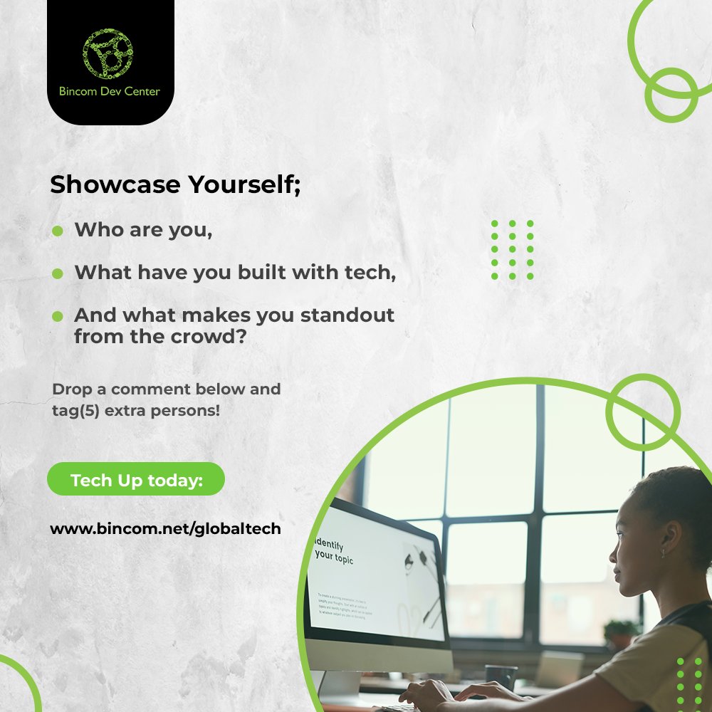 BincomDevcenter's tweet image. Standing Out As A Techie...👌

Showcasing yourself as a techie involves highlighting your technical skills, expertise, and passion for technology. 

⭕ Register now: bincom.net/globaltech

#TechieLife #TechieJourney #TechieSkills #TechiePortfolio #TechieCommunity
