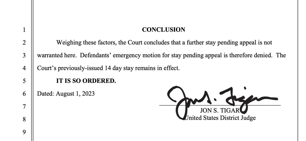 Judge Jon Tigar declines to extend the pause on his ruling against the Biden administration's effort to restrict asylum along the southern border. Unless a higher court intervenes, his ruling will take effect on August 8, blocking the asylum restrictions. cbsnews.com/news/biden-asy…