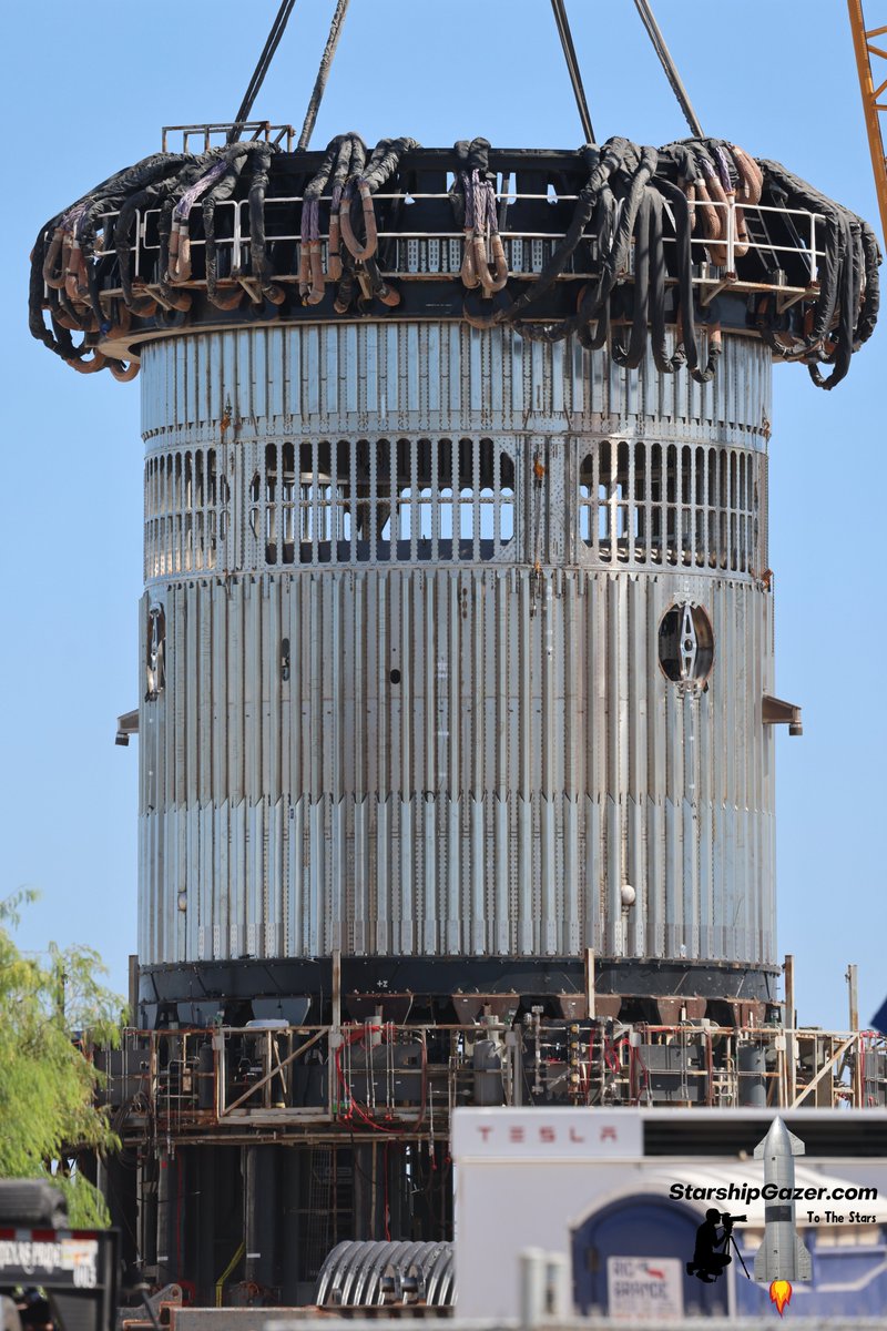 The hot staging test section at Massey's test site today with the "can crusher" cap installed:

8/1/23
starshipgazer.com
<a href="/elonmusk/">Elon Musk</a> <a href="/SpaceX/">SpaceX</a>