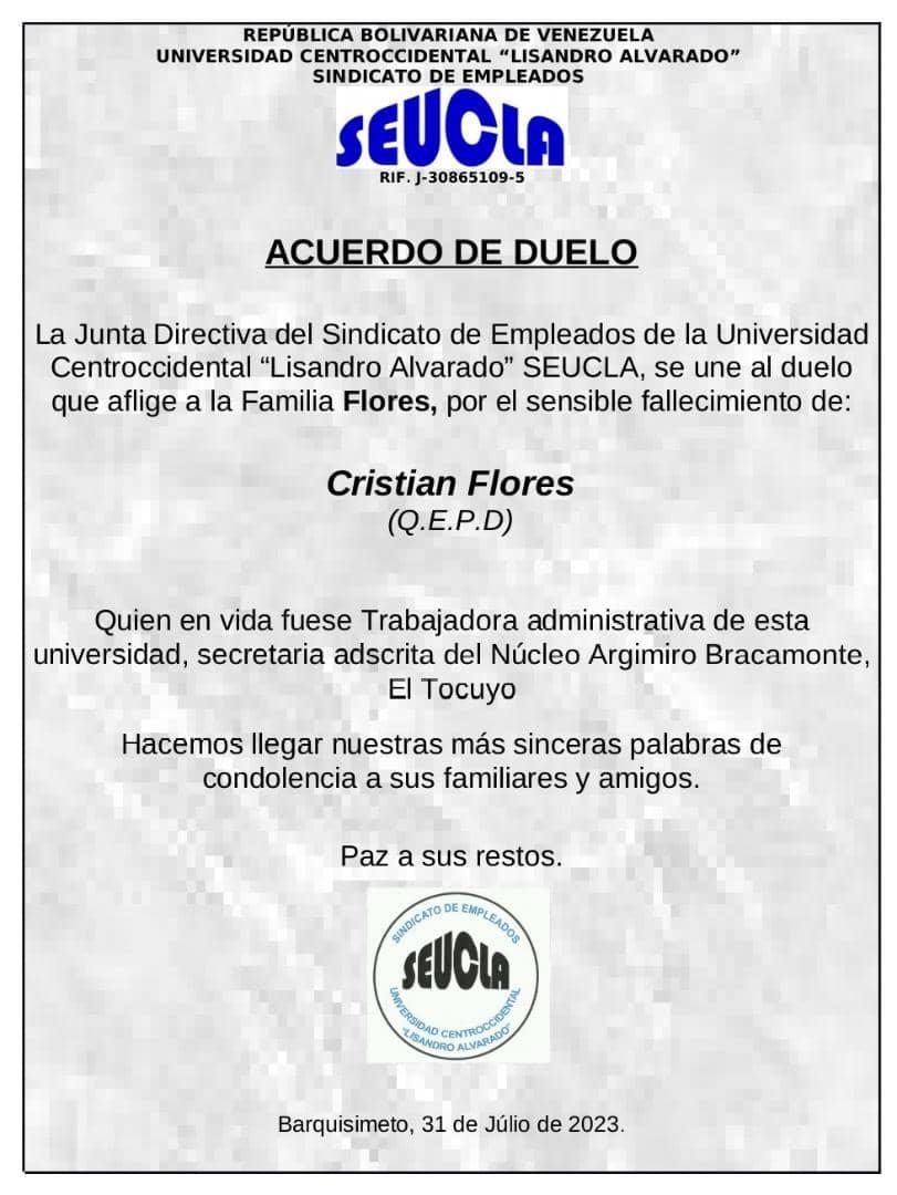 seucla's tweet photo. Acuerdo de Duelo Trabajadora Cristian Flores https://t.co/EdTGejqvMG