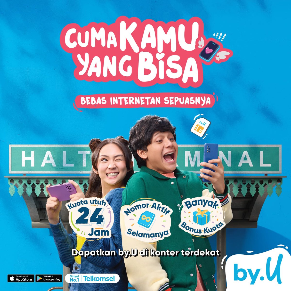 Mau Internetan Sepuasnya? Let's go pake by.U sekarang!

Cuma Kamu Yang Bisa Bebas Internetan Sepuasnya dengan Kuota Utuh 24 Jam, Nomor Aktif Selamanya &amp; Banyak Bonus Kuota💙🧡💚

Ayo Dapetin by.U di Konter Terdekat Sekarang!

#Telkomsel  #A2IN230801E #SemuanyaSemaunya  #byU