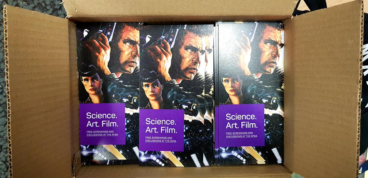 Best box of the day! As the flyer indicates, our next "Science. Art. Film." nights are going to be SPECTACULAR! Check out the program &amp; register here: nfsa.gov.au/events/science… There are only a few seats left for BLADE RUNNER on 18 Aug, 6pm 😱 #popculture #scifi #SciComm #Canberra