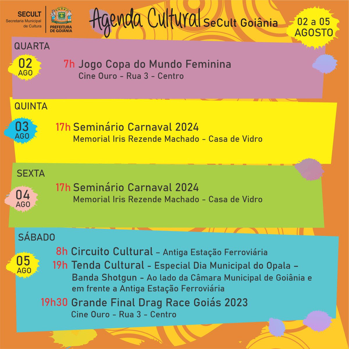 Agenda semanal da Secult!! ✨✨✨✨