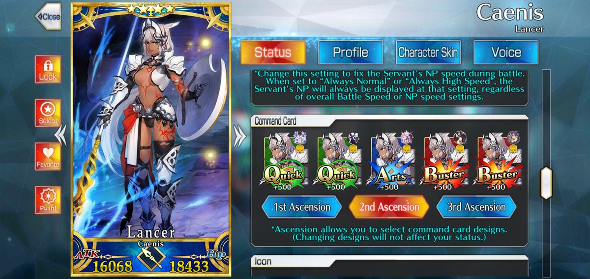 TaskPool's tweet image. Haven't posted in a while it seems. Welp here's a lil personal achievement done today. Got Caenis' command cards all paw'd \o/ #FGO #caenis