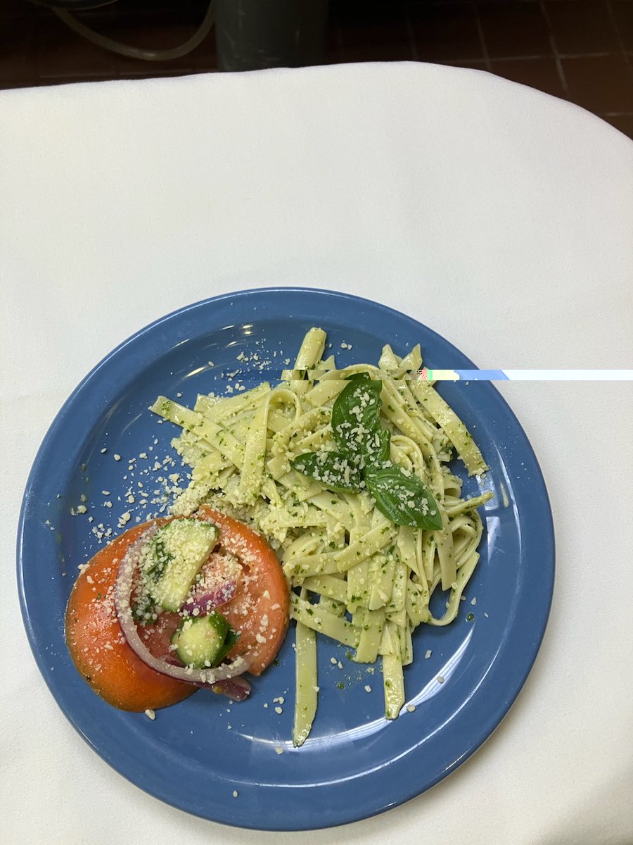 Great meal tonight featuring our garden and the residents' help. Homemade pesto sauce, fresh picked tomatoes, and cucumbers tossed in our herb vinaigrette. Great job, Fran, Becky, and Kim. <a href="/nolafoodguy/">Eric Johnson</a>