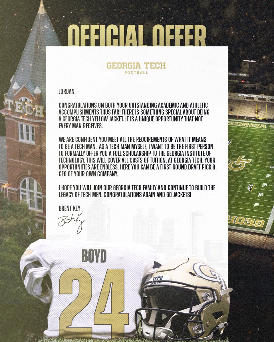 Thank you @GeorgiaTechFB @CoachBrentKey 🐝🐝 #togetherweswarm