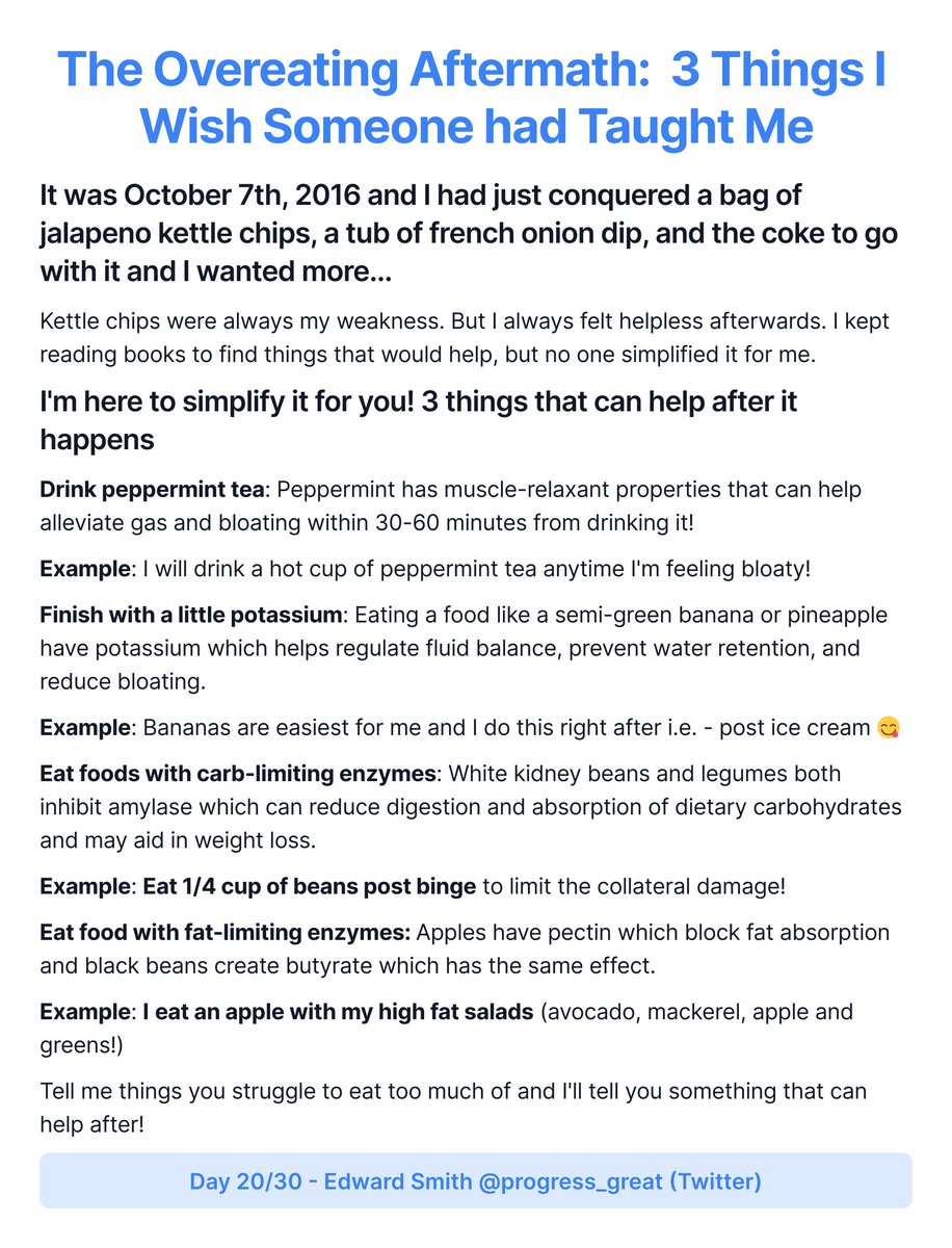 progress_great's tweet image. The Overeating Aftermath:  3 Things I Wish Someone Had Taught Me.

And what I overeat?
Kettle Chips 🌶