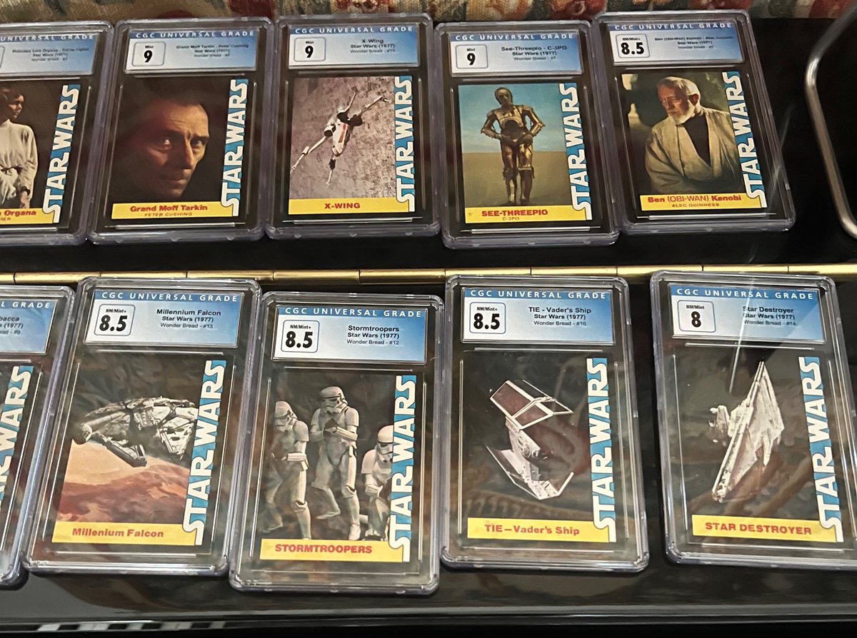 <a href="/TGNCards/">Tyler 🃏</a> <a href="/cmnova04/">cmnova04</a> <a href="/clrshonuff/">Chris Rynders</a> <a href="/PancakesAndData/">pancake_analytics</a> <a href="/PEDBreaks/">P.E.D.Breaks</a> <a href="/SportsEclectic/">Adam’s Cards, Collectibles, Sports & Pop Culture</a> <a href="/Sacreseller/">Sac Reseller (Auction Monthly Powered!)</a> <a href="/SieteCinco1/">Siete Cinco🥁</a> <a href="/tony_collection/">Tony Collects</a> <a href="/SportsCards716/">Sports Cards 716</a> <a href="/Dabtendo91/">Caleb Summers</a> <a href="/GCRTtravelers/">Matt Jennings</a> <a href="/KevinCarter2021/">Kevin C.</a> <a href="/JayHolanda/">Jay Holanda</a> <a href="/fantaybballguy/">Daniels White</a> <a href="/crackthepacks/">danCTPinvests | 🥁🦋👑</a> #StarWars collectors High Grade 1977 Wonder Bread COMPLETE SET recently graded CGC.
7 grade on LUKE but all other cards range CGC 8 to CGC 9. 
Venmo PPGS Zelle accepted 
$1200 net to you or best offer if close enough by 9 pm. Otherwise off to auction this weekend.