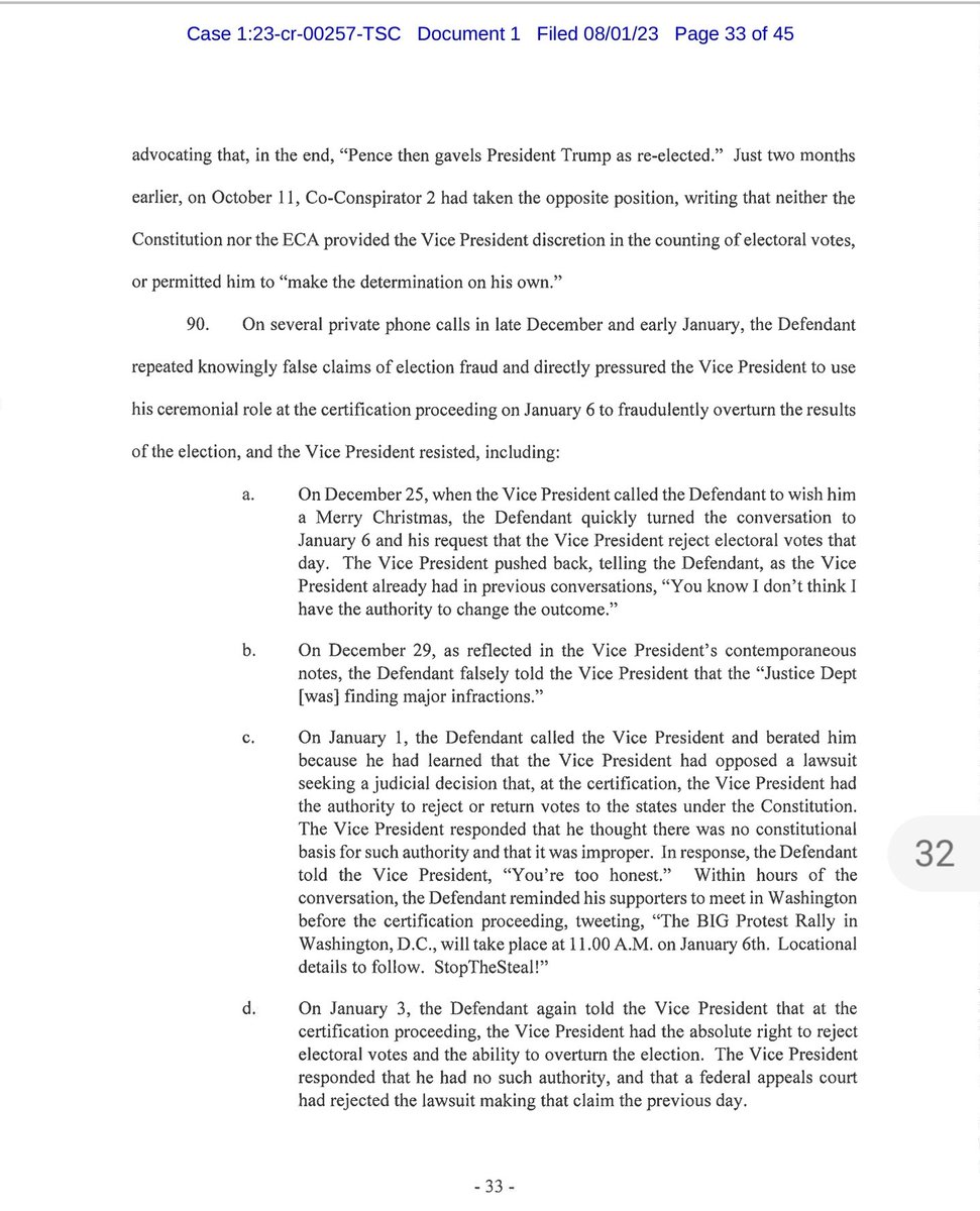 Page 32 of the indictment begins a section where it is claimed the Vice President had no authority to disqualify electors. Q: If that is true, why did the law about this process need to be ammended in 2022? A: Because in 2021 the VP had the power. pbs.org/newshour/polit…