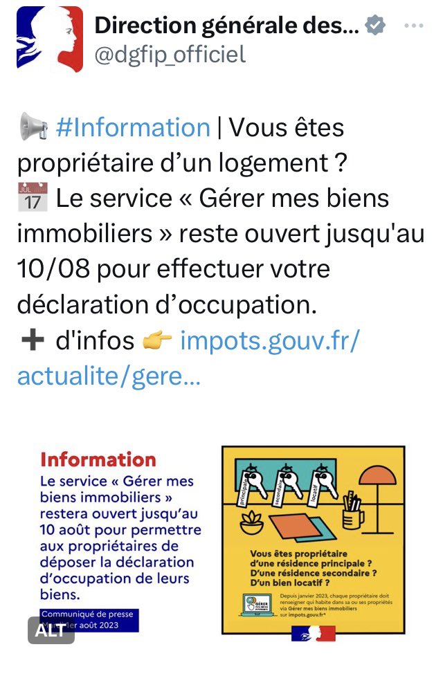 #immobilier 
Propriétaires: Vous avez jusqu’au 10 août pour remplir la déclaration d’occupation 
Nouveau report