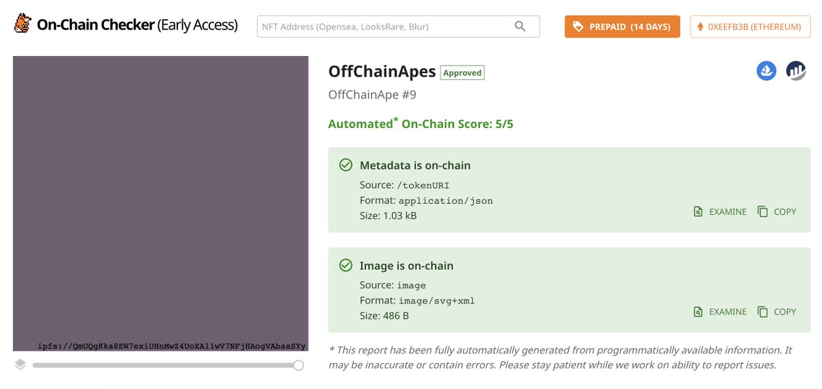 tokenfox1's tweet photo. BAYC NFTs are not on-chain, as they merely contain a pointer to IPFS asset.

OffChainApes simulate the experience of how BAYC looks from on-chain point of view -- with the exception that they are actually on-chain and now also listed in https://t.co/XSu1u9b6db! https://t.co/qKm99bgInc