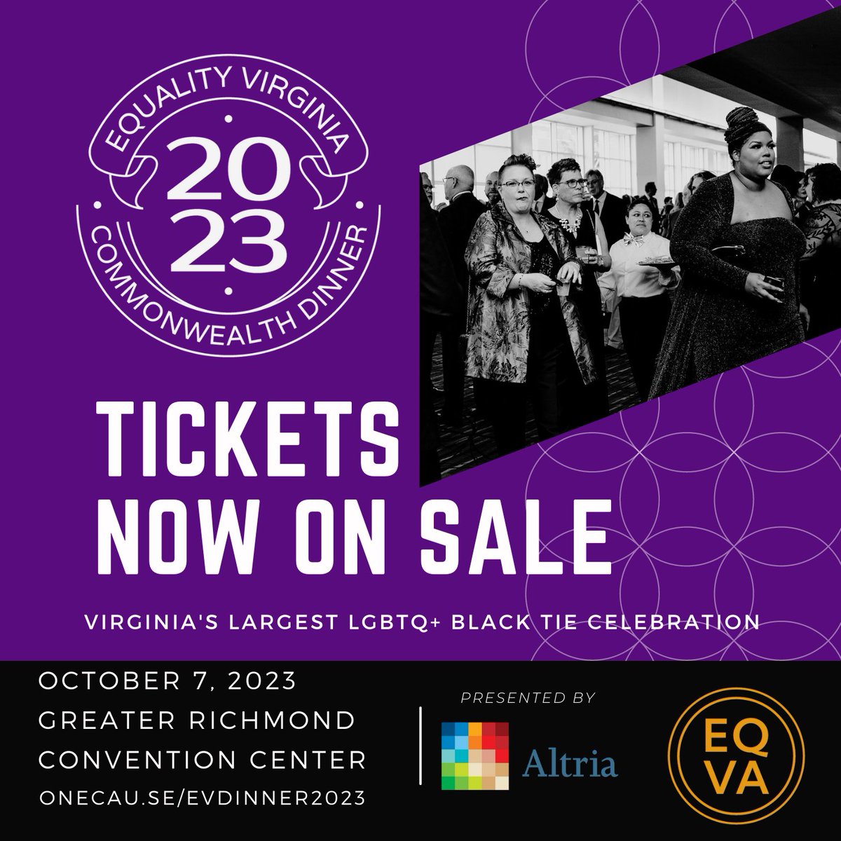 EqualityVA's tweet photo. Tickets are now on sale for the Equality Virginia Commonwealth Dinner! Featuring a silent auction, entertainment, and keynote speakers discussing Virginia's LGBTQ+ movement, our progress, and the fight ahead. This is not an event you want to miss! https://t.co/ImNyoxwxD5 https://t.co/hW0JmXyXsT