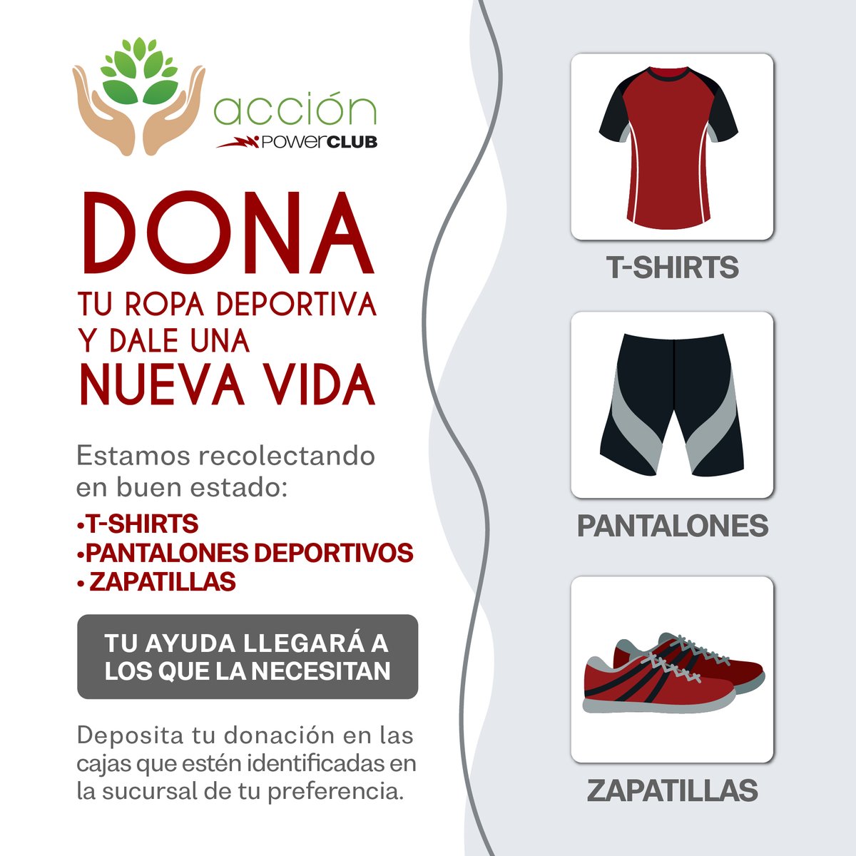Hagamos juntos una diferencia!
Únete a nuestra campaña de donaciones de ropa deportiva que ya no uses y esté en buen estado para regalar a quienes más lo necesitan en todas las sucursales de <a href="/powerclubpanama/">PowerCLUB</a> durante el mes de agosto.