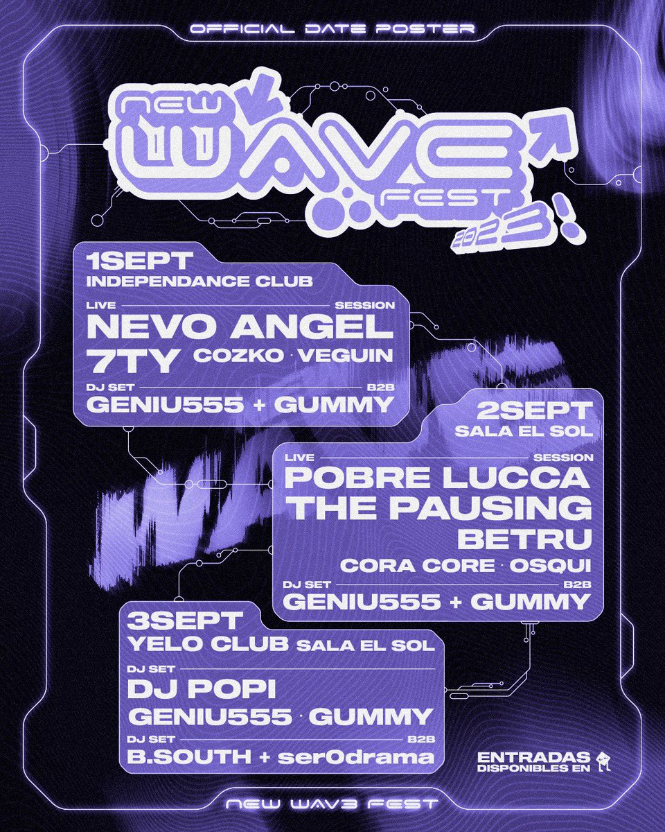 veguin_'s tweet photo. La mayor fumada d mi vida: 🌟 New Wave Fest 2023 🌟, +15 cantantes, 5 DJs, 3 días, 2 conciertos + 1 Fiesta: @nevo_angel @7tymusic @_COZKO_ @pobrelucca @ThePauSing @betrufer @osquicc  @djpopi_ y muchos más 

Entradas aquí: https://t.co/GIXfVNompi

Nos vemos en septiembre!! 🤍 https://t.co/wC89vAgSZn