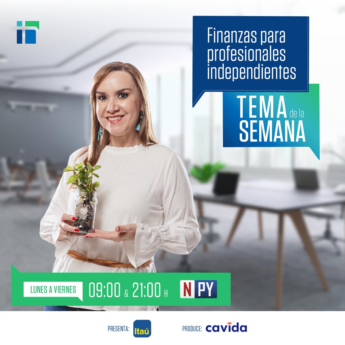 HDDPY1's tweet photo. 💰 ¿Vos haces tu propio sueldo?

No te pierdas las cápsulas de esta semana, te vamos a contactar cómo manejar mejor tus finanzas.

📺 Te esperamos por las pantallas de @npyoficial, a las 9 y 21 h de lunes a viernes.

🔸 Presenta: @itauparaguay 
🔸 Produce: #Cavida https://t.co/GvUGAXBGyH
