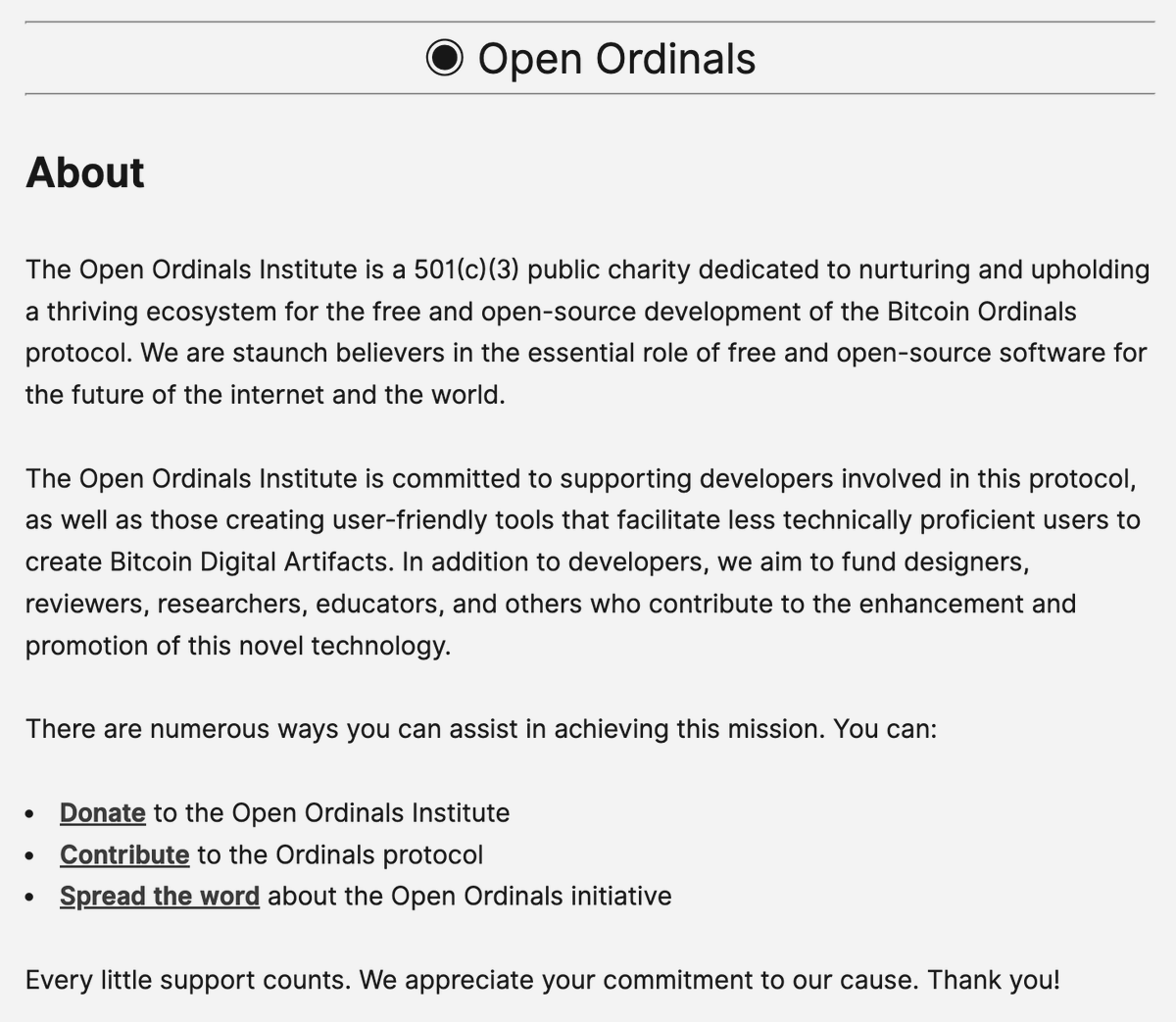 LeonidasNFT's tweet photo. Huge shoutout to the Ordinals core team for taking the important step of forming the Open Ordinals Institute!

@ordinalsorg is a 501(c)(3) non profit organization which will fund development, education, and research around the Ordinals Protocol. https://t.co/39IOgVh9EC