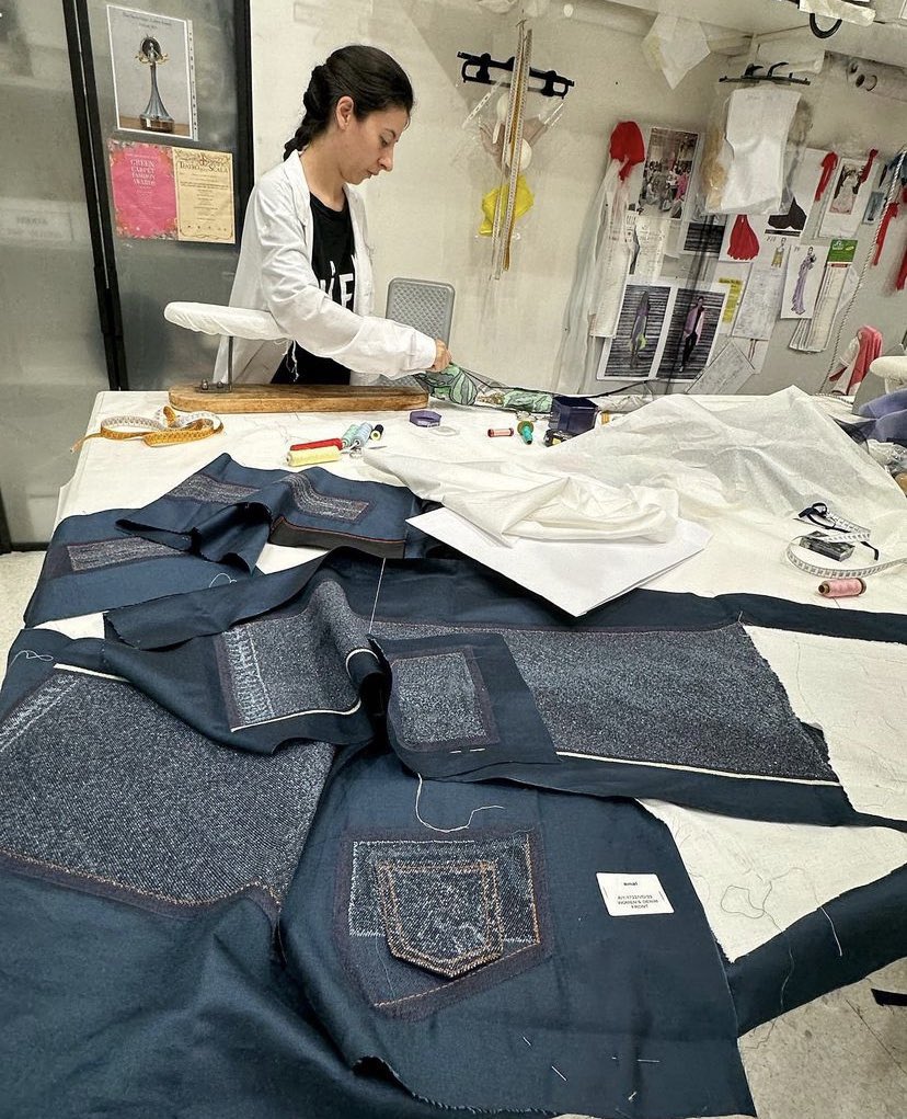 saintdoII's tweet image. fabric manipulation by valentino: for his fall 2023 couture collection pierpaolo piccioli​ showed these pants that took 4 weeks of embroidered hand beading to give them a ‘denim’ look